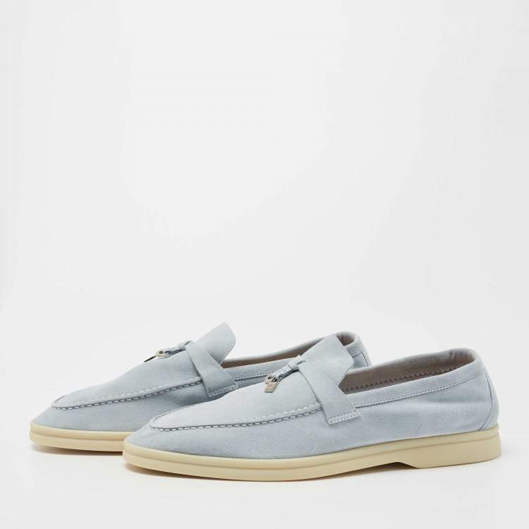 Pre Owned Loro Piana  Blue Suede Summer Charms Walk  Loafers Size 41.5 