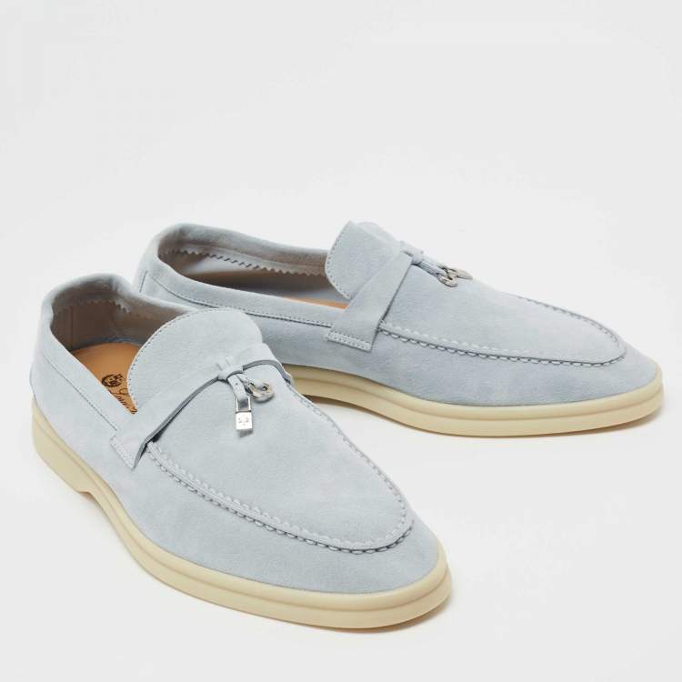 Pre Owned Loro Piana  Blue Suede Summer Charms Walk  Loafers Size 41.5 