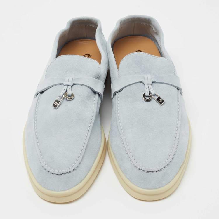 Pre Owned Loro Piana  Blue Suede Summer Charms Walk  Loafers Size 41.5 