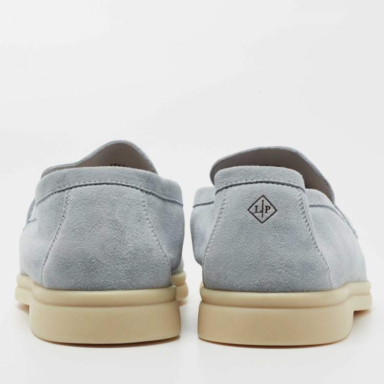 Pre Owned Loro Piana  Blue Suede Summer Charms Walk  Loafers Size 41.5 