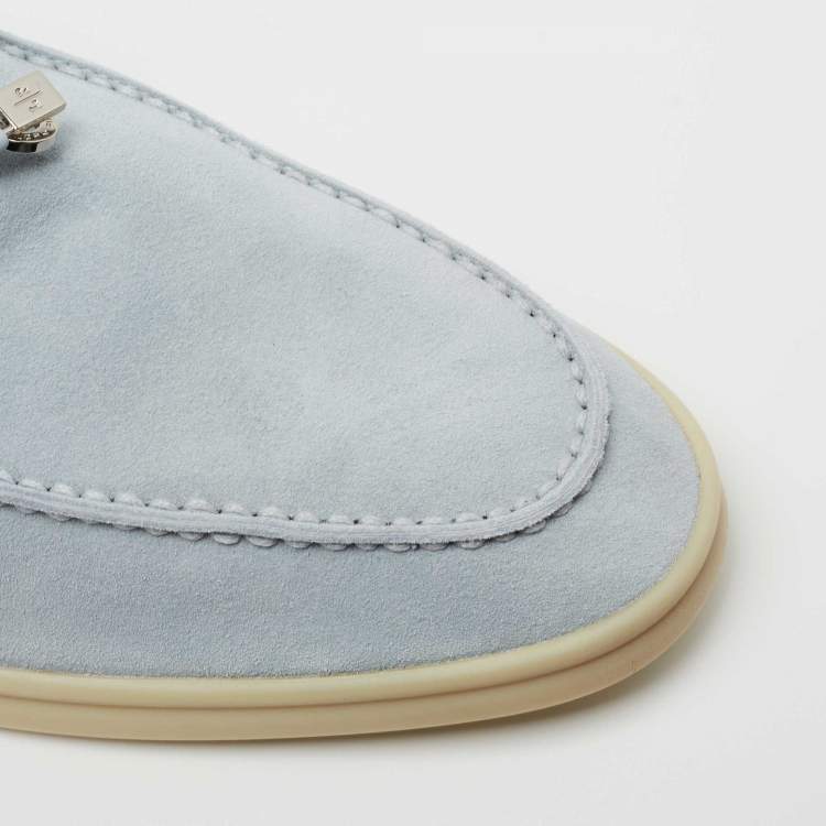 Pre Owned Loro Piana  Blue Suede Summer Charms Walk  Loafers Size 41.5 