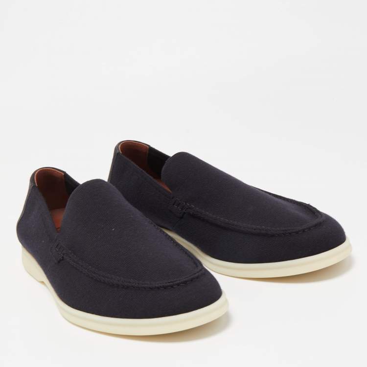 Pre Owned Loro Piana Black Fabric and Suede Summer Walk Slip On Loafers Size 45