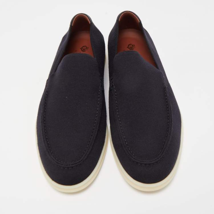 Pre Owned Loro Piana Black Fabric and Suede Summer Walk Slip On Loafers Size 45