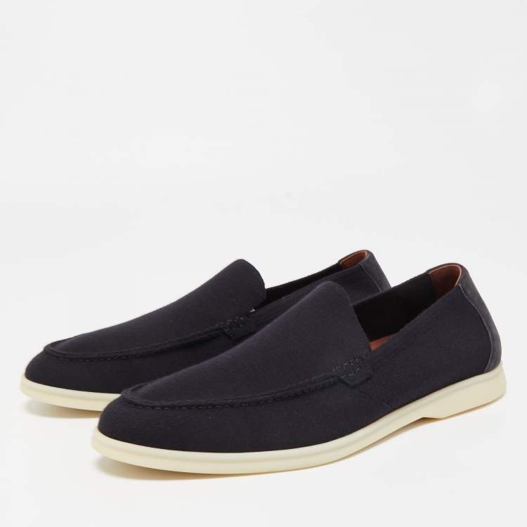 Pre Owned Loro Piana Black Fabric and Suede Summer Walk Slip On Loafers Size 45