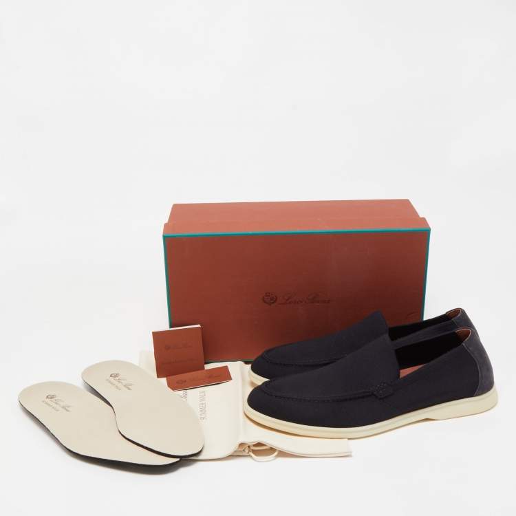 Pre Owned Loro Piana Black Fabric and Suede Summer Walk Slip On Loafers Size 45