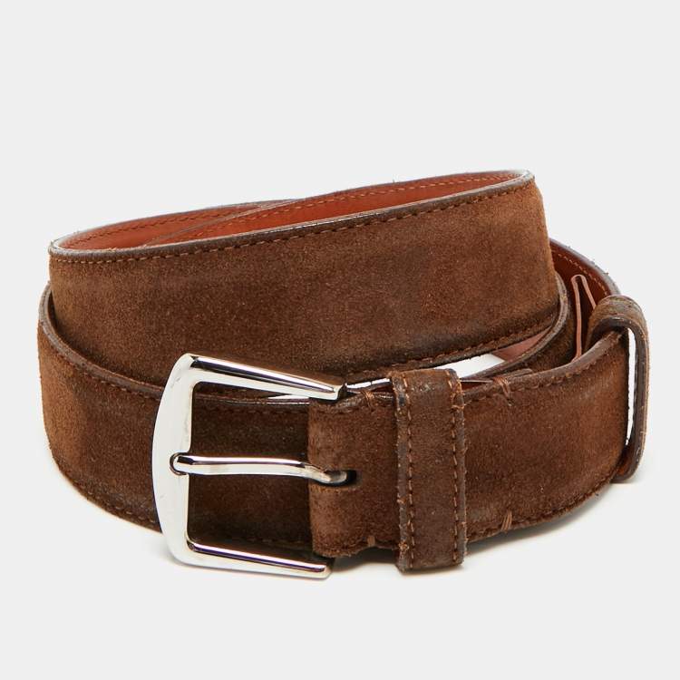 مملوكة مسبقًا Loro Piana 95 CM Buckle Belt Brown Suede