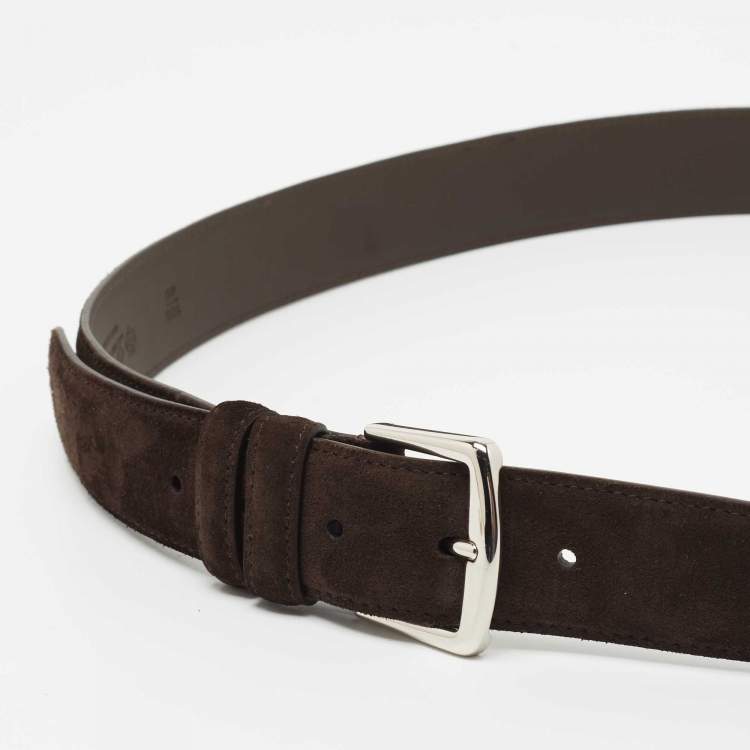 Pre Owned Loro Piana Dark Brown Suede Buckle Belt 100CM