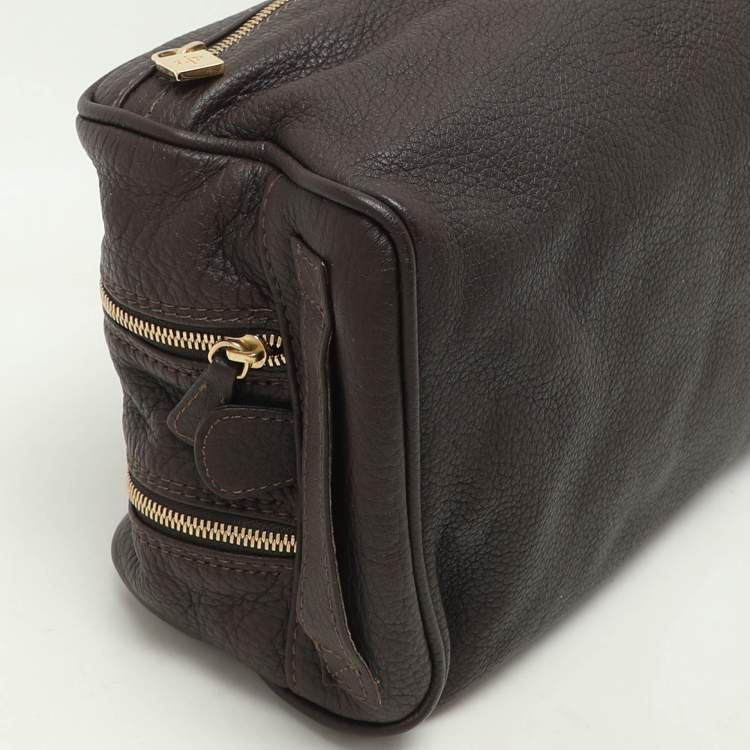 Pre Owned Loro Piana Brown Leather Dopp Kit Pouch