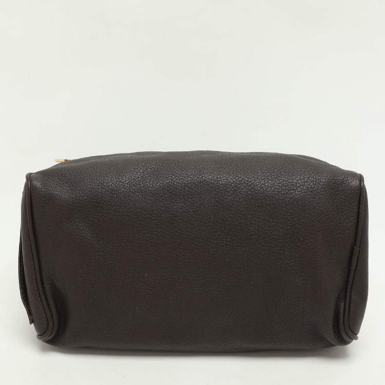 Pre Owned Loro Piana Brown Leather Dopp Kit Pouch