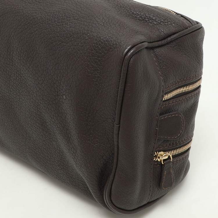 Pre Owned Loro Piana Brown Leather Dopp Kit Pouch