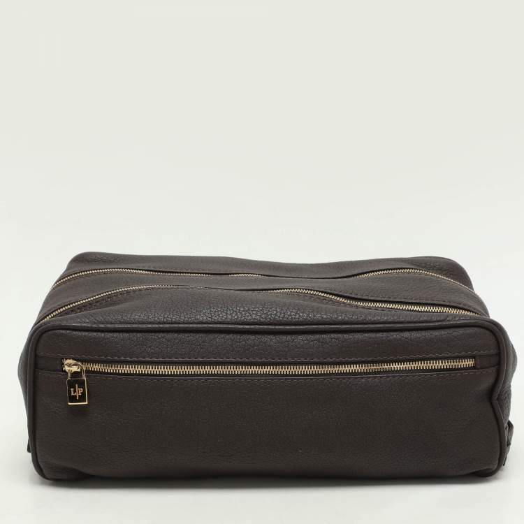 Pre Owned Loro Piana Brown Leather Dopp Kit Pouch