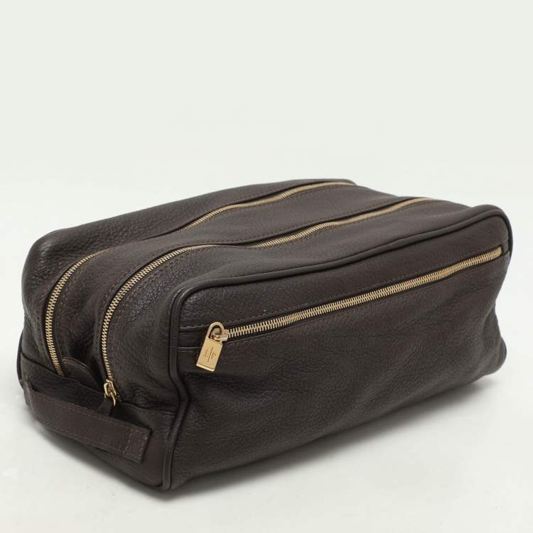 Pre Owned Loro Piana Brown Leather Dopp Kit Pouch