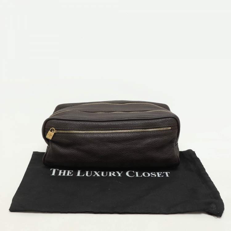 Pre Owned Loro Piana Brown Leather Dopp Kit Pouch
