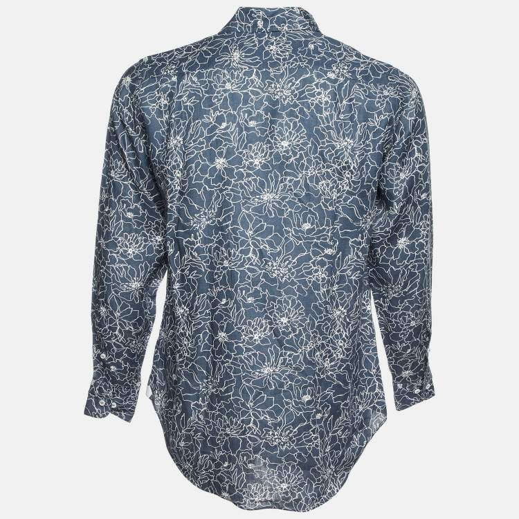 Pre Owned Loro Piana Blue Andre Floral Print Linen Buttoned-Up Shirt S