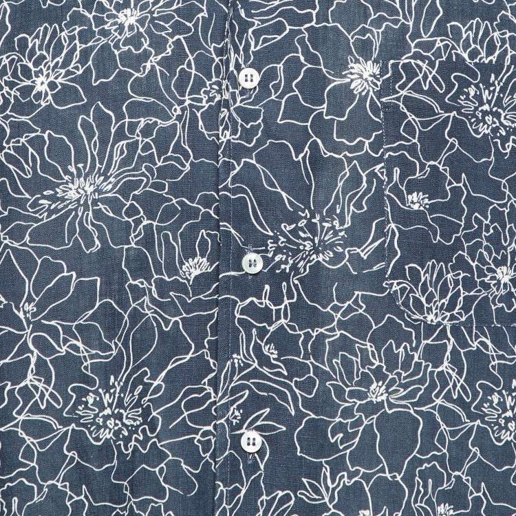 Pre Owned Loro Piana Blue Andre Floral Print Linen Buttoned-Up Shirt S