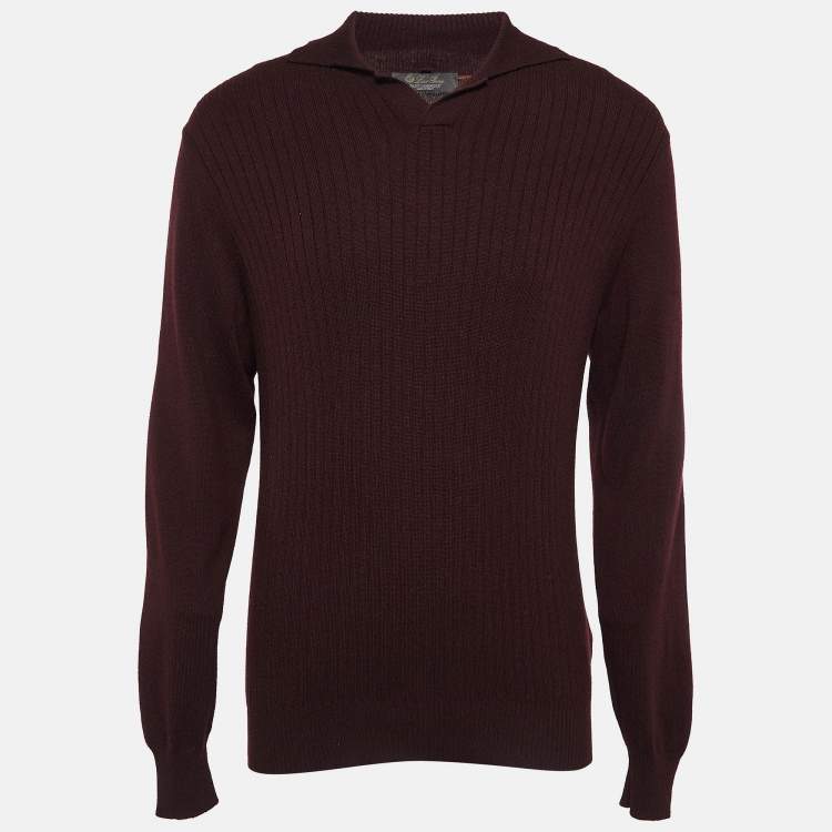 Pre Owned Loro Piana Burgundy Cashmere Knit Aspen Polo Sweatshirt L