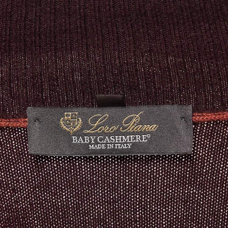 Pre Owned Loro Piana Burgundy Cashmere Knit Aspen Polo Sweatshirt L