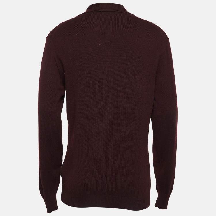 Pre Owned Loro Piana Burgundy Cashmere Knit Aspen Polo Sweatshirt L