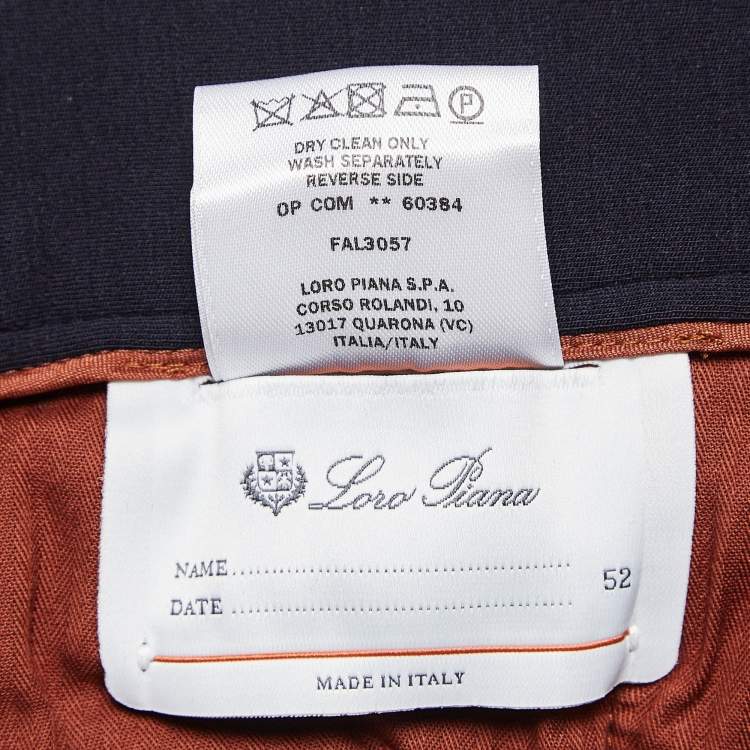 Pre Owned Loro Piana Navy Blue Wool Leisure City Straight Leg Trousers XL