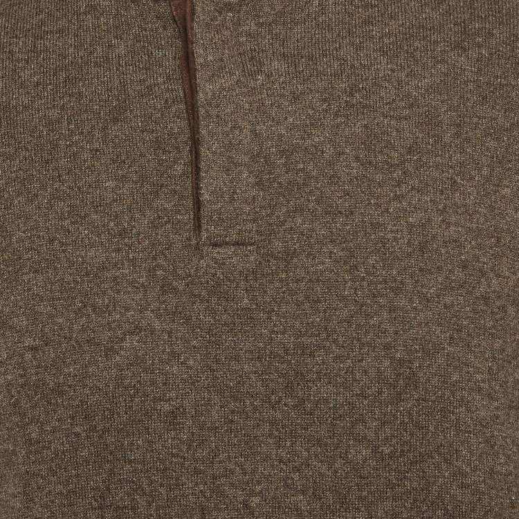 Pre Owned Loro Piana Grey Suede Trim Cashmere Collared Sweatshirt M