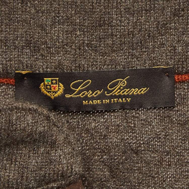 Pre Owned Loro Piana Grey Suede Trim Cashmere Collared Sweatshirt M