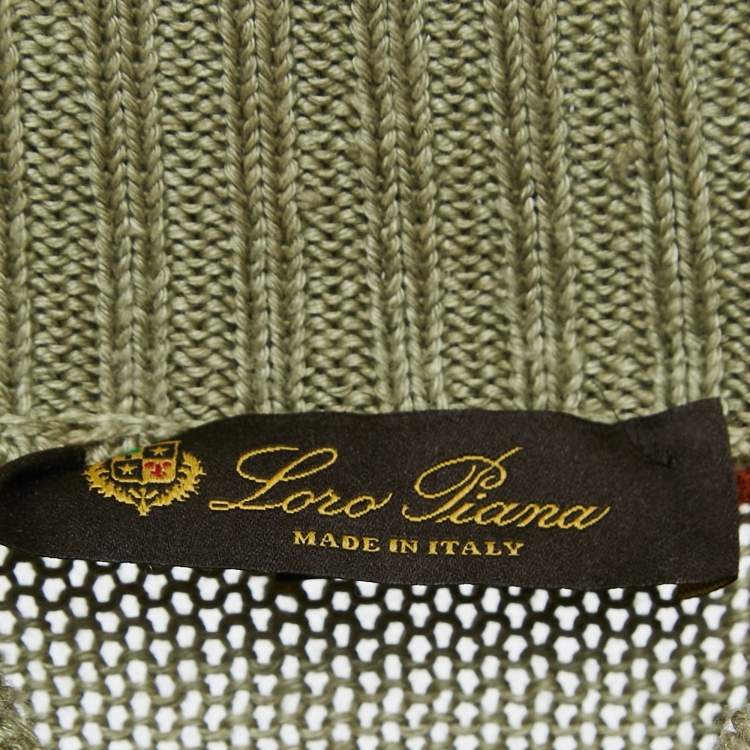 Pre Owned Loro Piana Light Green Linen Knit Button Front Cardigan L