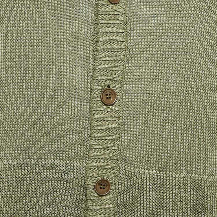 Pre Owned Loro Piana Light Green Linen Knit Button Front Cardigan L