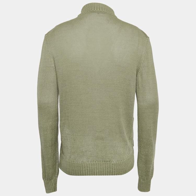 Pre Owned Loro Piana Light Green Linen Knit Button Front Cardigan L