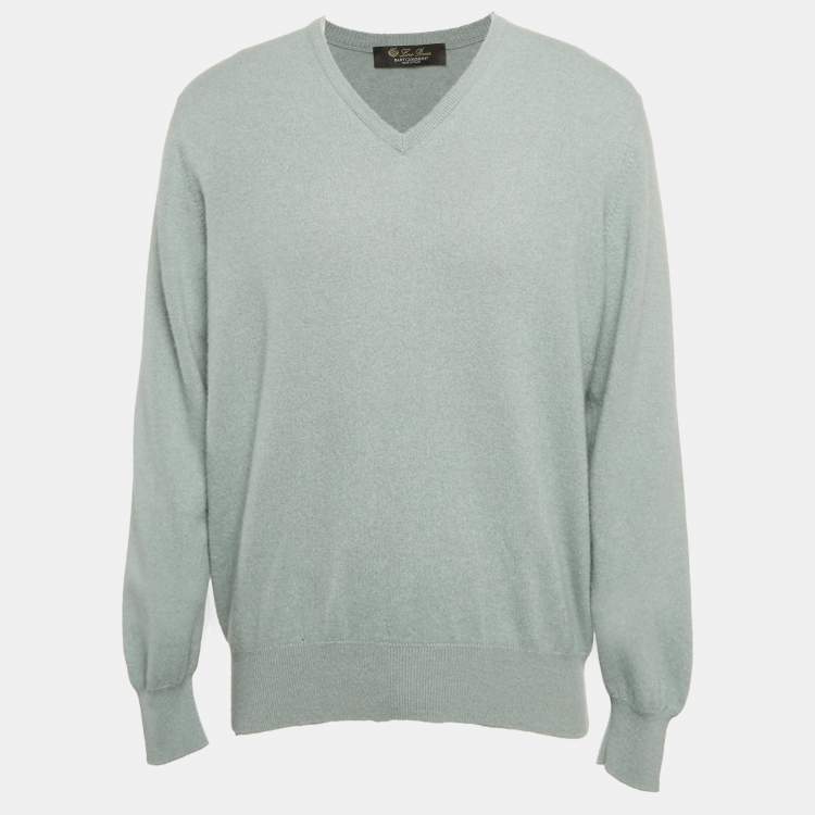 Pre Owned Loro Piana Grey Cashmere Knit V-Neck Sweater XXXL