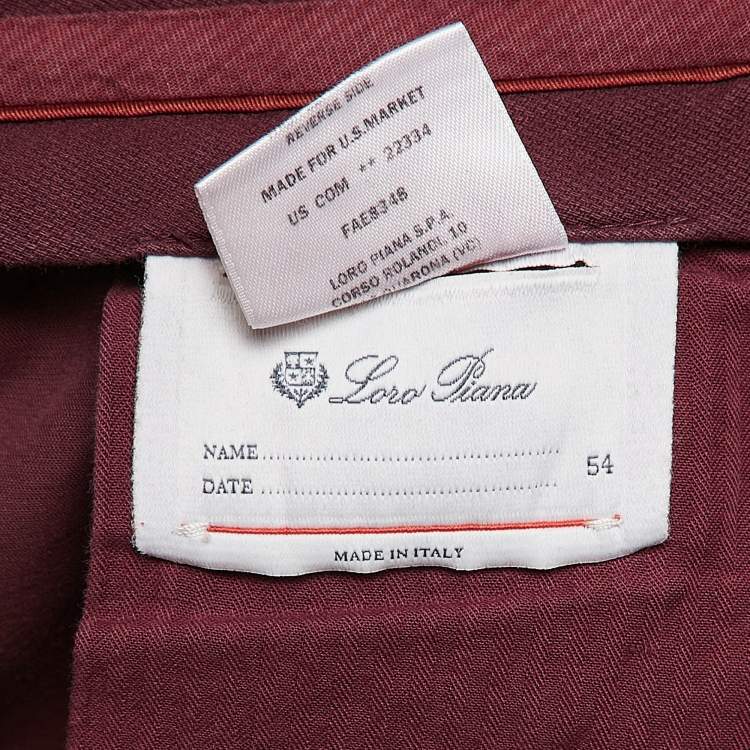 Pre Owned Loro Piana Burgundy Cotton Chino Shorts XXL
