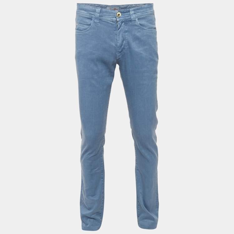 Pre Owned Loro Piana Blue Linen Blend Slim Fit Pants S
