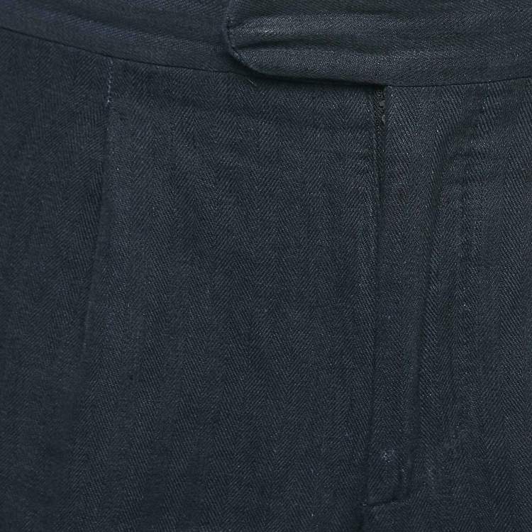 Pre Owned Loro Piana Navy Blue Linen Blend Slim Fit Tapered Pants M