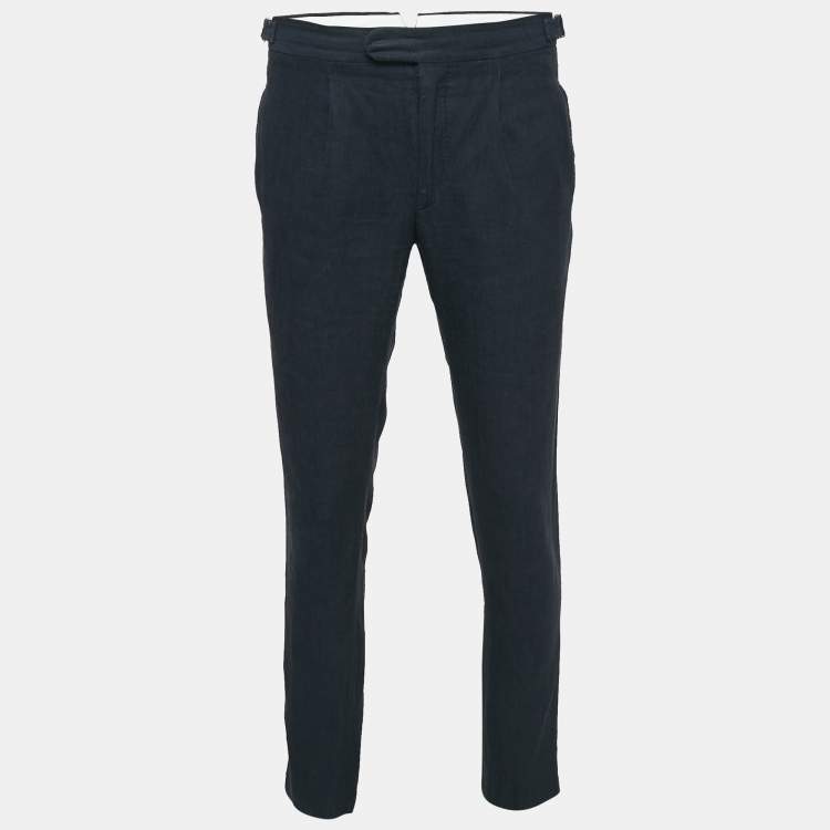 Pre Owned Loro Piana Navy Blue Linen Blend Slim Fit Tapered Pants M