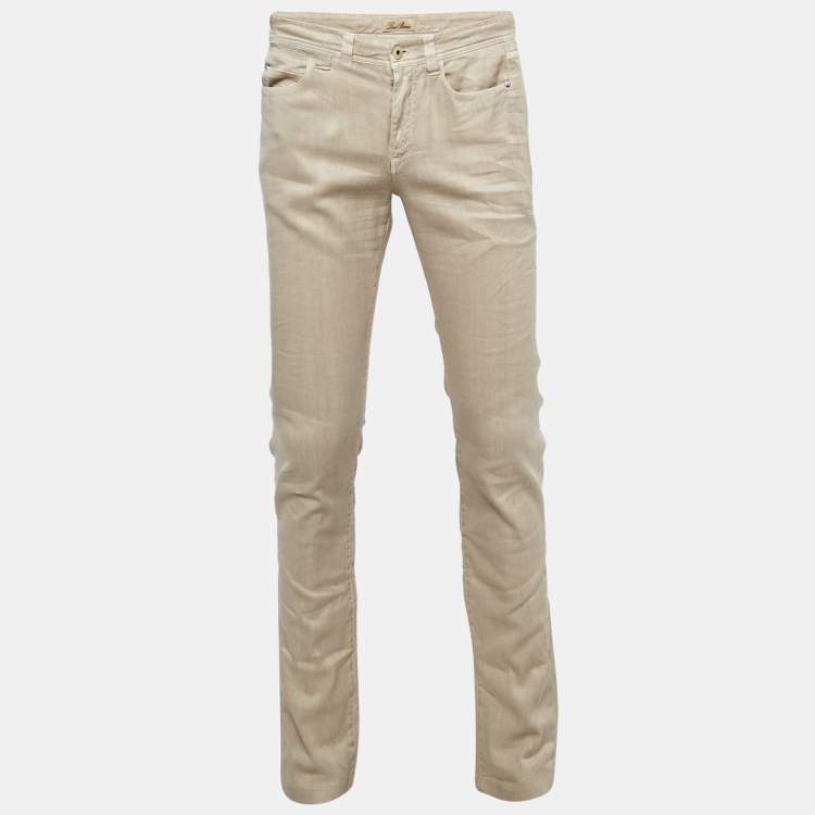 Pre Owned Loro Piana Beige Cotton Straight Leg Pants S