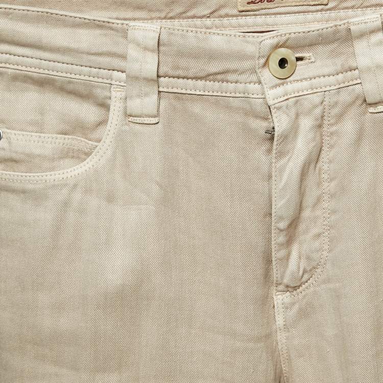 Pre Owned Loro Piana Beige Cotton Straight Leg Pants S