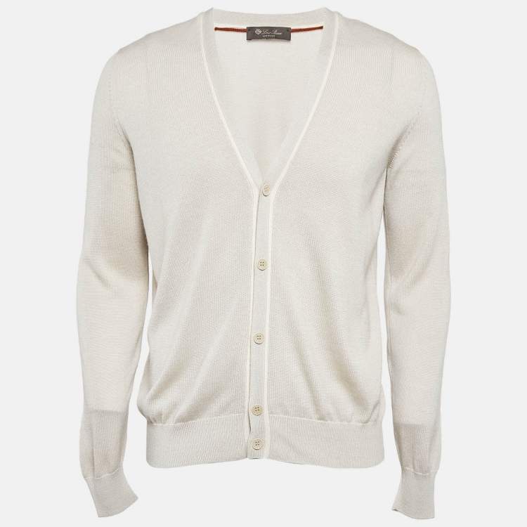 Pre Owned Loro Piana Cream Cashmere Knit Button Front Cardigan L