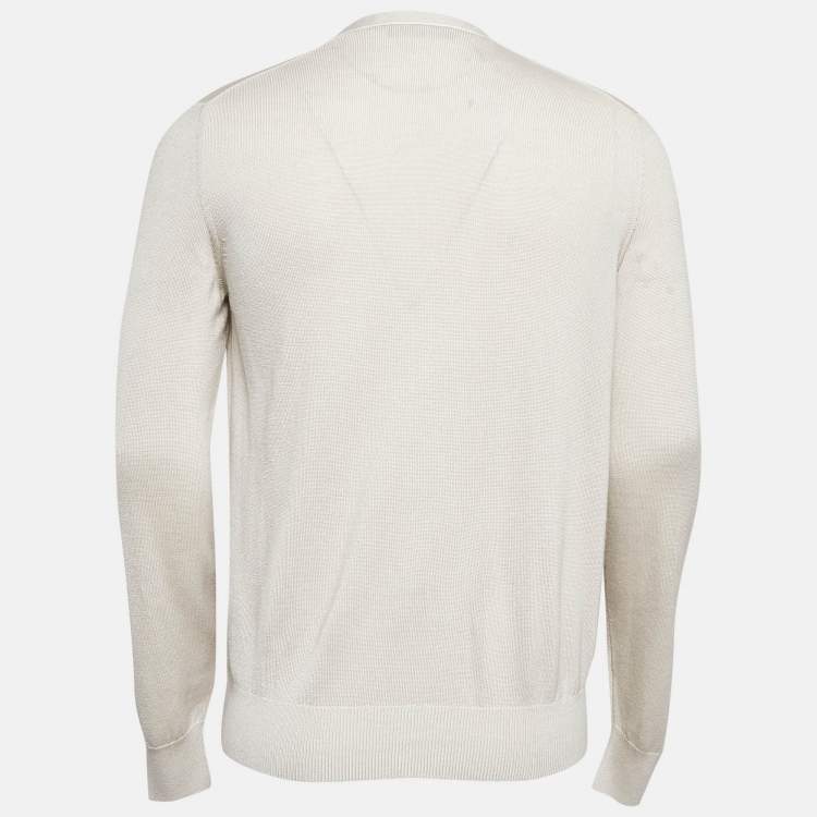 Pre Owned Loro Piana Cream Cashmere Knit Button Front Cardigan L