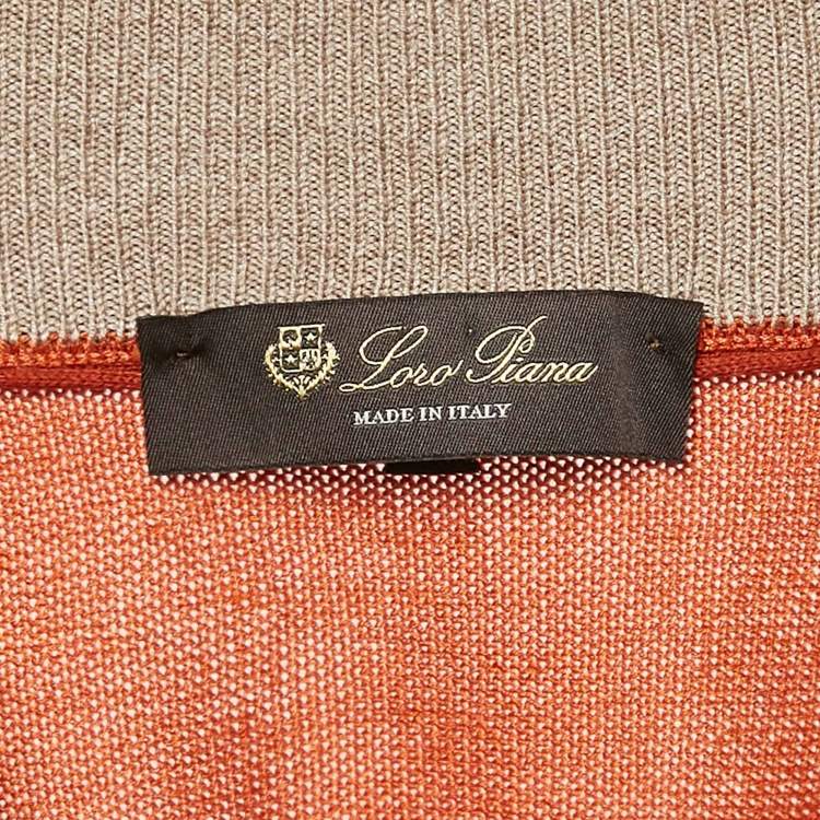 Pre Owned Loro Piana Orange Silk Knit Zip-Up Sweater XXXL