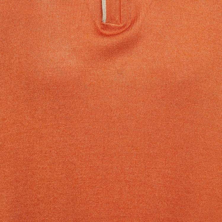 Pre Owned Loro Piana Orange Silk Knit Zip-Up Sweater XXXL