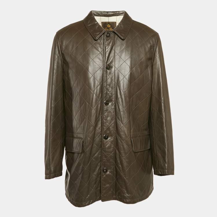 Pre Owned Loro Piana Brown Quilted Leather Button Front Jacket XXL