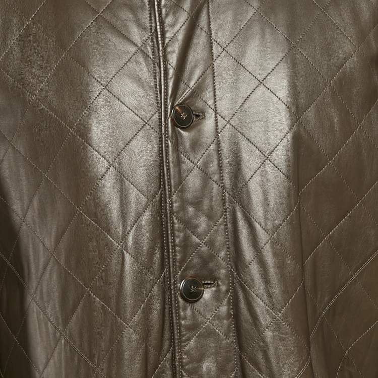 Pre Owned Loro Piana Brown Quilted Leather Button Front Jacket XXL