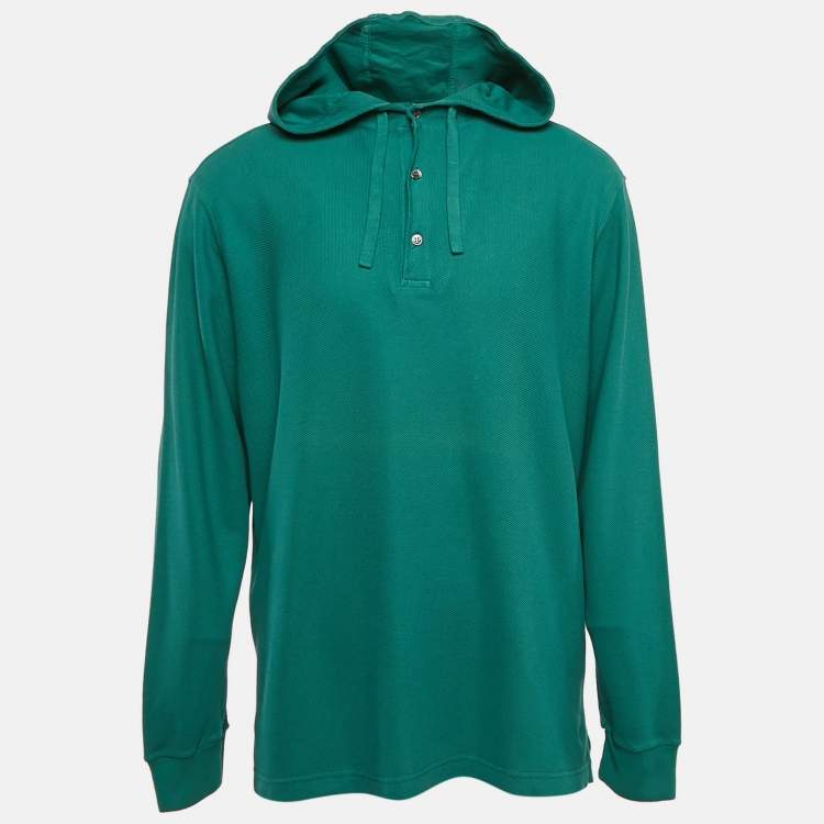 Pre Owned Loro Piana Green Pique Cotton Knit Hooded Jumper XXXL