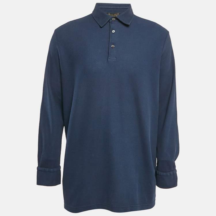 مملوكة مسبقًا Loro Piana Blue Pique Cotton Long Sleeve Polo T-Shirt 4XL