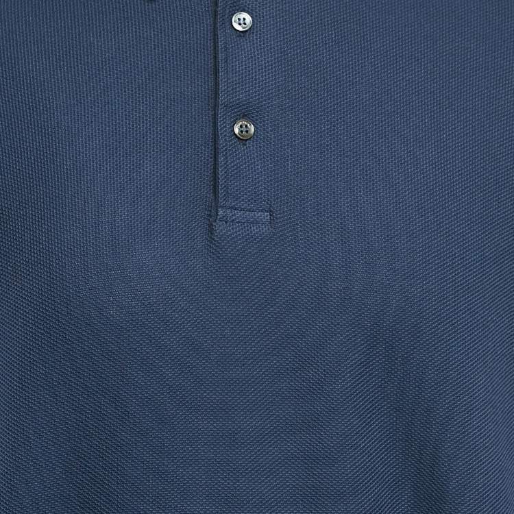 مملوكة مسبقًا Loro Piana Blue Pique Cotton Long Sleeve Polo T-Shirt 4XL