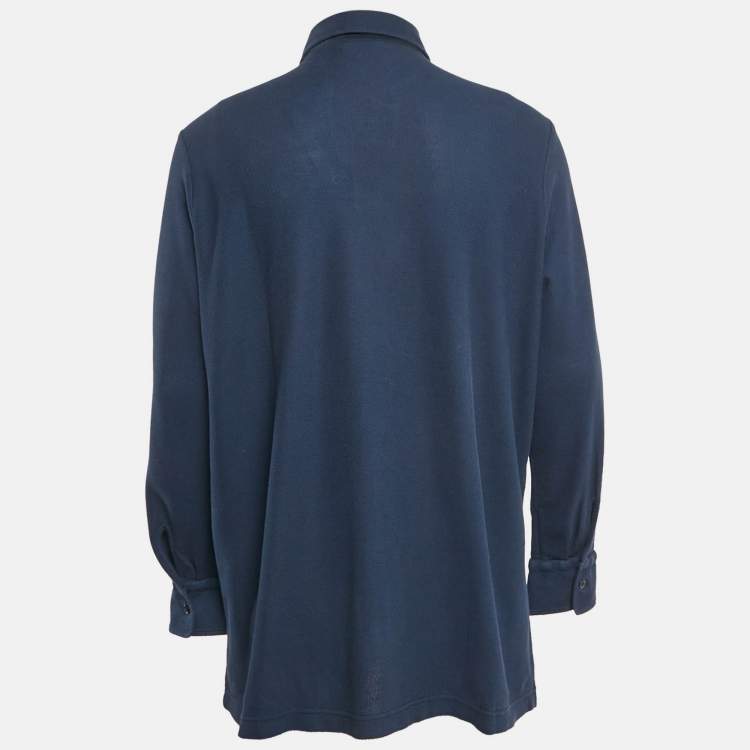 مملوكة مسبقًا Loro Piana Blue Pique Cotton Long Sleeve Polo T-Shirt 4XL