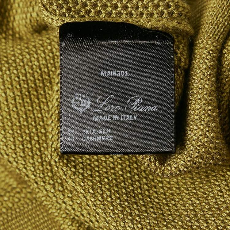 Pre Owned Loro Piana Olive Green Silk and Cashmere Knit Long Sleeve Polo T-Shirt 4XL