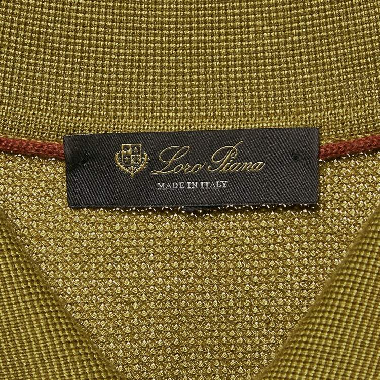 Pre Owned Loro Piana Olive Green Silk and Cashmere Knit Long Sleeve Polo T-Shirt 4XL