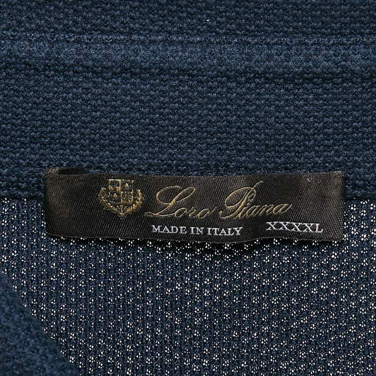 Pre Owned Loro Piana Navy Blue Cotton Full Sleeve Polo T-Shirt 4XL