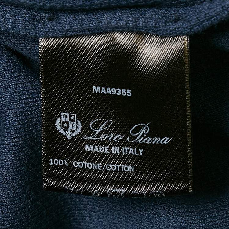 Pre Owned Loro Piana Navy Blue Cotton Full Sleeve Polo T-Shirt 4XL