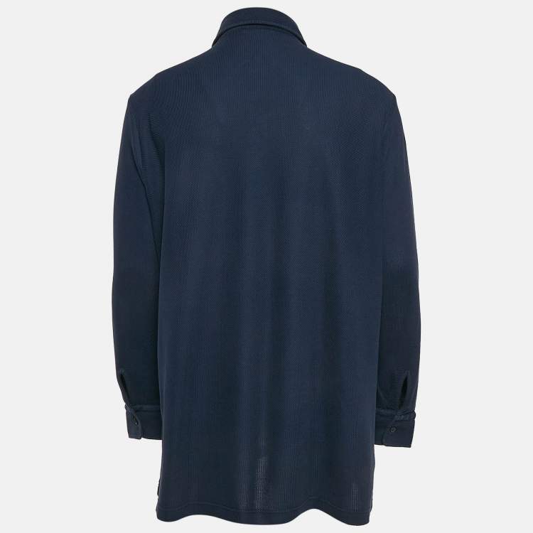 Pre Owned Loro Piana Navy Blue Cotton Full Sleeve Polo T-Shirt 4XL